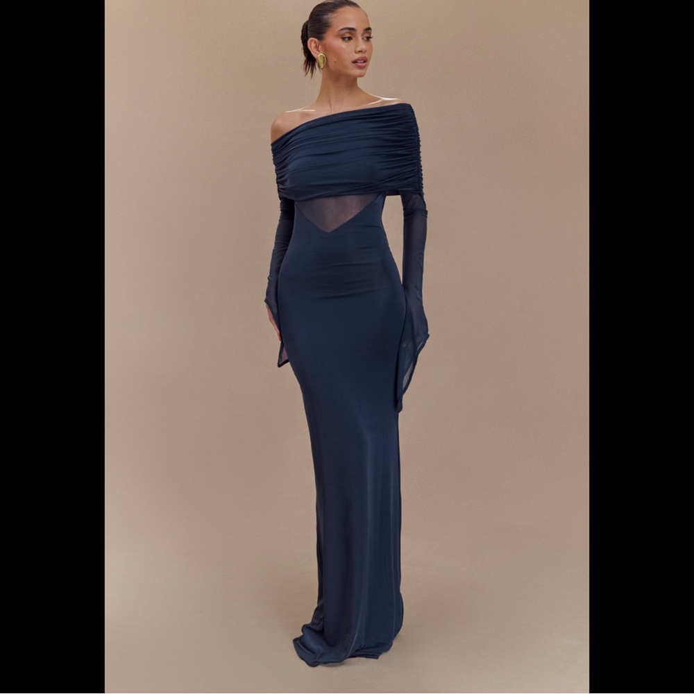 Meshki Midnight Blue Off-Shoulder Gown